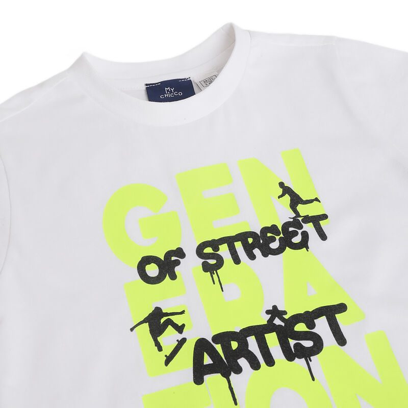 Boys White Neon Graphic Printed T-Shirt image number 2